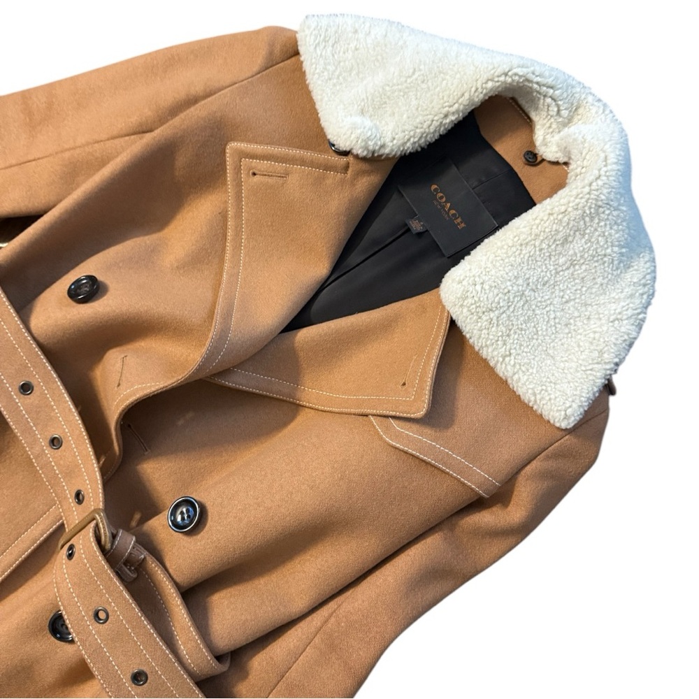 Coach Wool Trench with Shearling Collar